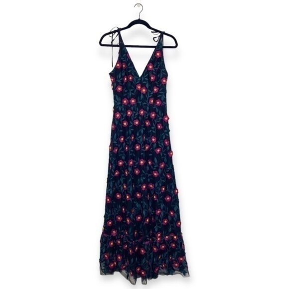 Dress the Population Sunny Floral Maxi Dress black pink teal flowers appliqué S - Picture 1 of 13